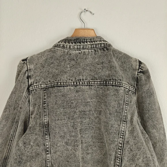 Savanna Jane Nwot Puff Sleeve Denim Cropped Jacket In Black Acid Wash Size LG - Picture 11 of 12